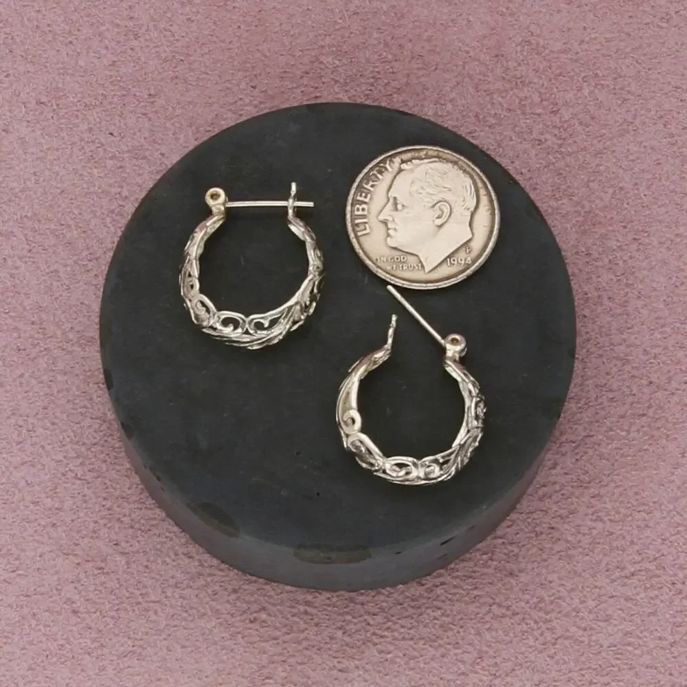 sterling silver dainty scroll huggie hoop earrings - Picture 2 of 3